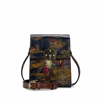 PATRICIA NASH COGNAC BROWN GLAZED LEATHER CAMERA CROSSBODY BAG